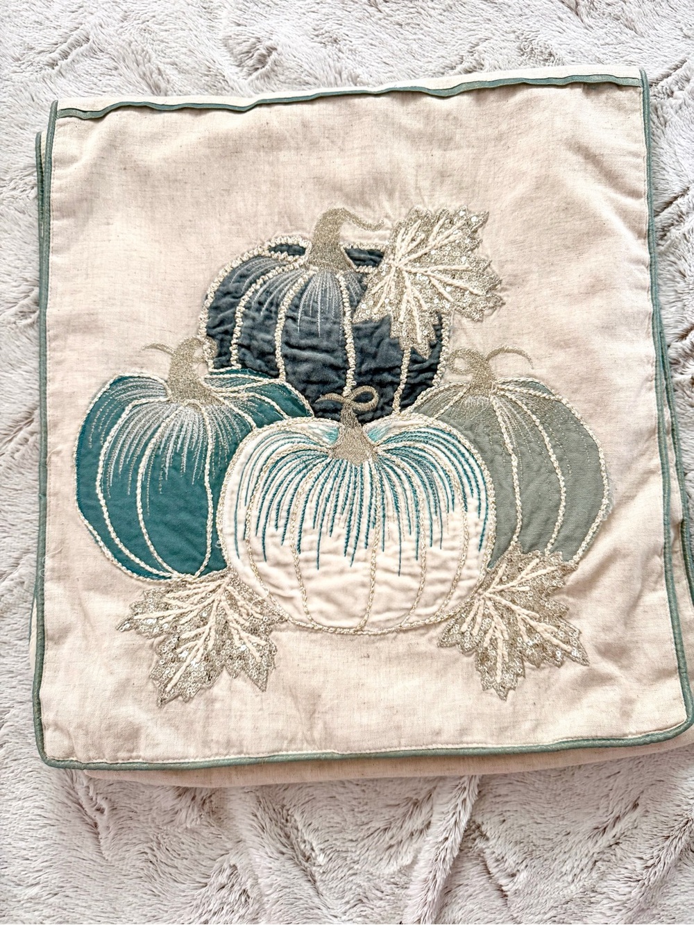 Family Gatherings Embroidered Pumpkin Table Runner Cotton/Linen Fall Decor 72x16